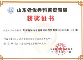 热烈祝贺微量元素科普展览馆荣获首届山东省优秀科普资源奖